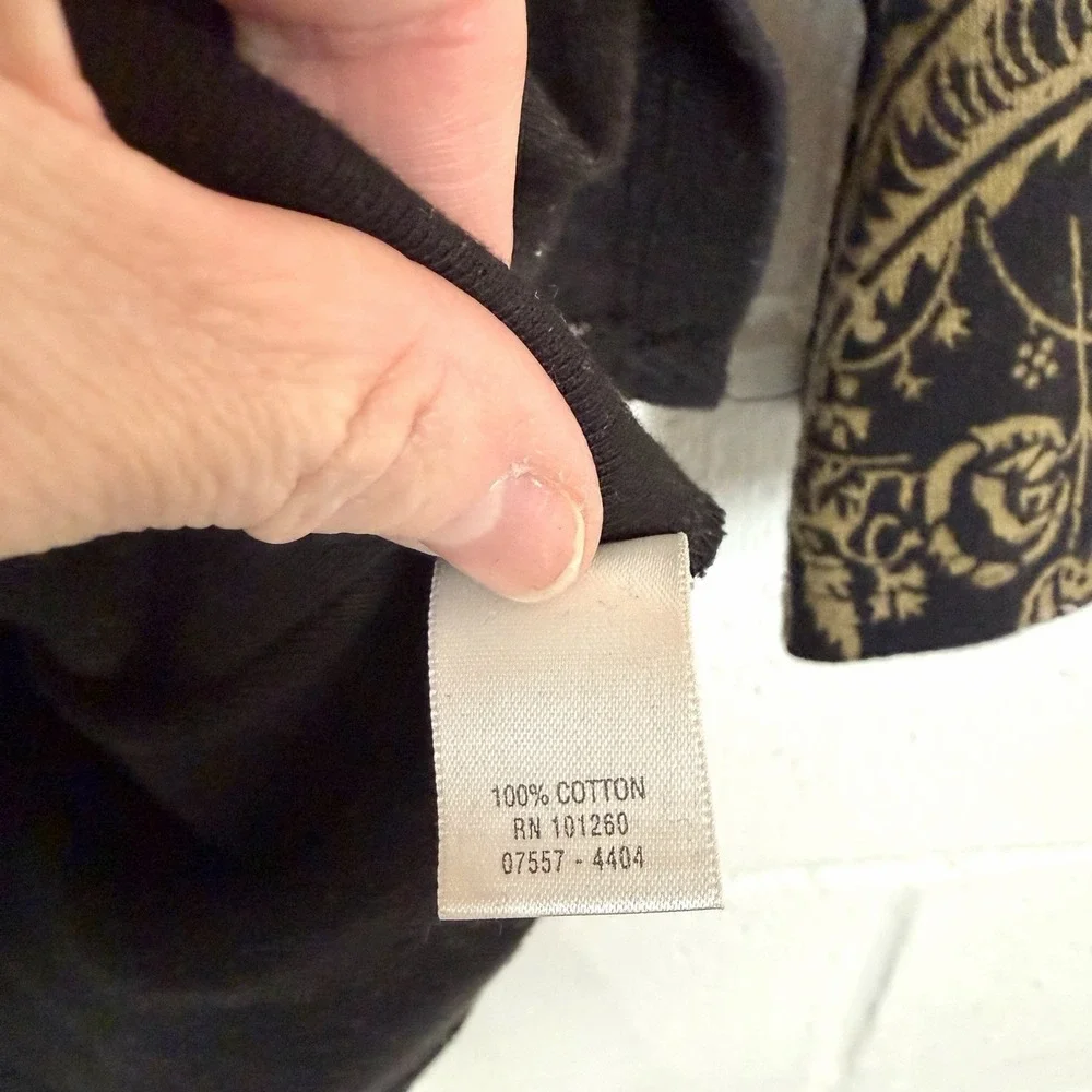 CJ Banks Tunic Black Tan Paisley Floral Beaded Artsy Eclectic Office Bohemian 1X - Picture 11 of 14